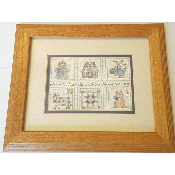 Country Wall Plaque Picture Matted Glass Angel Cat Cow Favorite Country Things - Picture 2 of 11